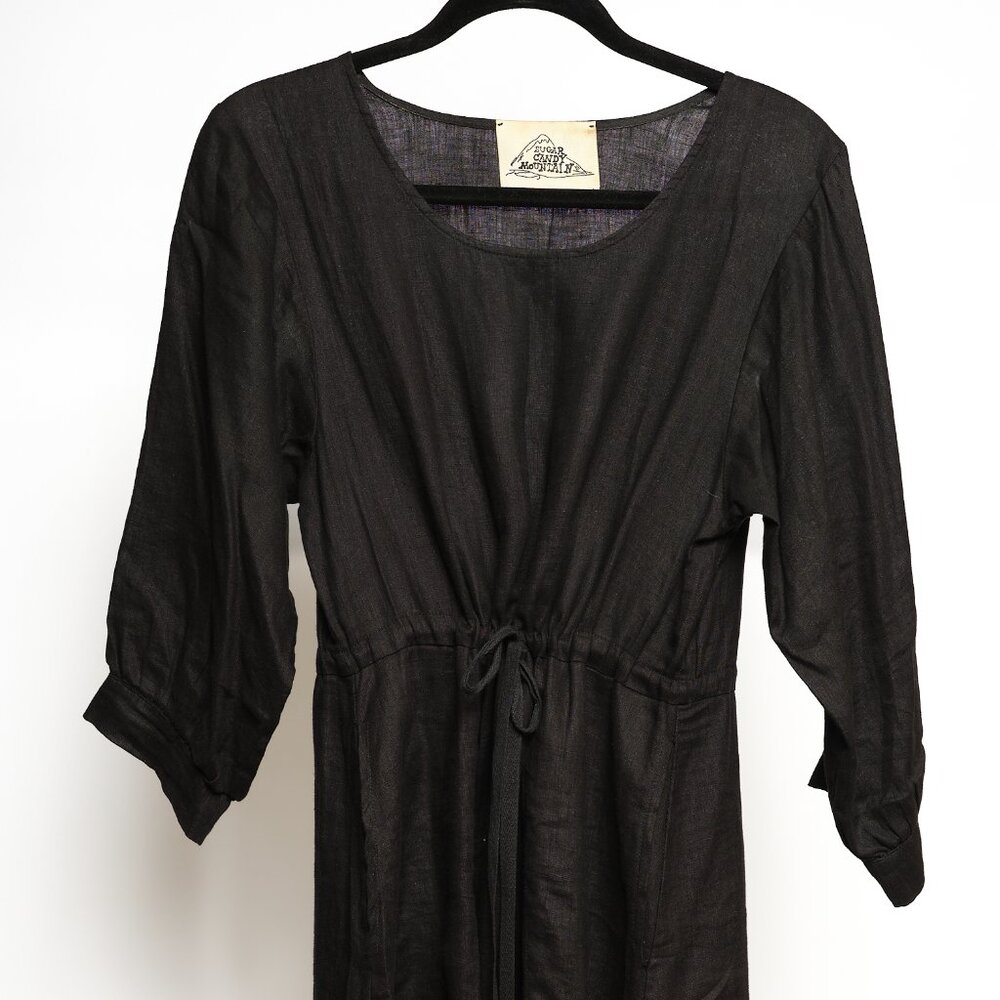 Black Linen Midi Dress w/ Pockets